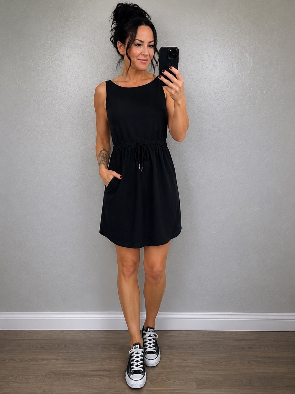 Uma & Leopold Black Sleeveless Romper Dress Minimalist Elastic Waist | Small